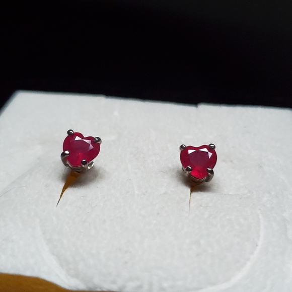 Genuine AfricanRuby Heart Stud Earrings in Platinum Over Sterling Silver 2.35ctw - Picture 2 of 8